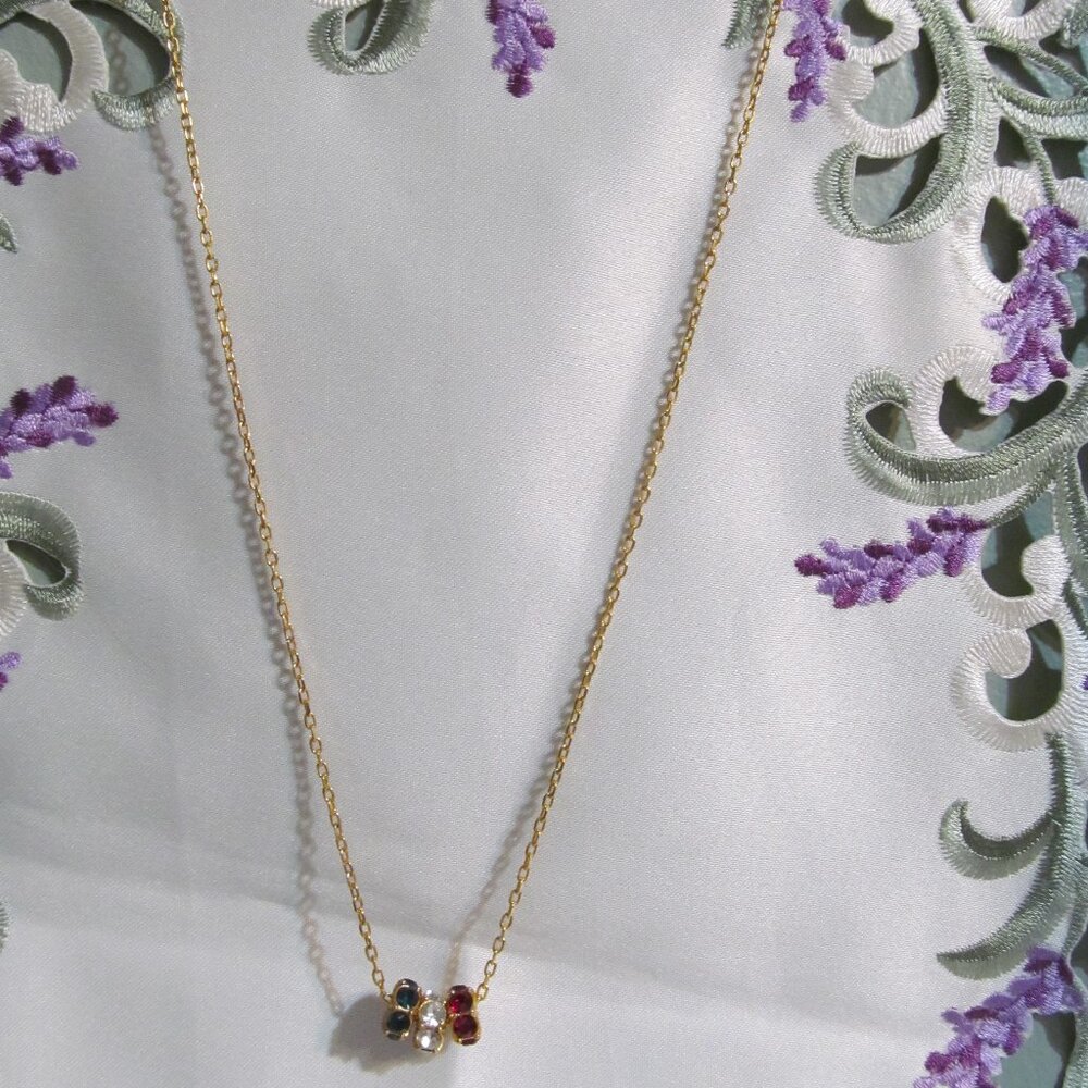 Vintage Avon OS Necklace Faceted Red White & Blue Crystals Goldtone